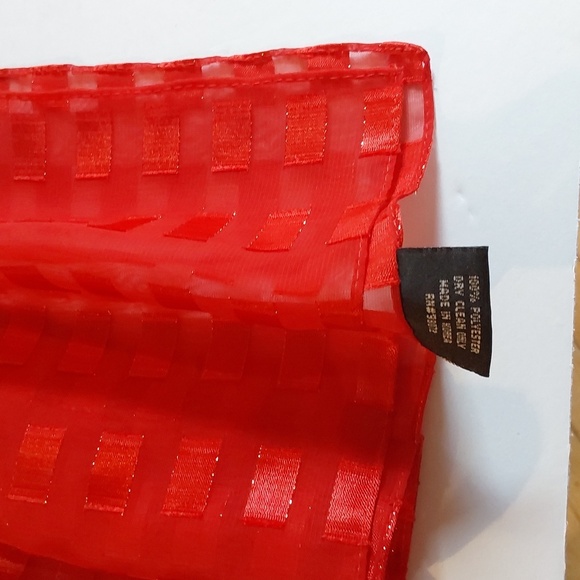 Cejon Vibrant Red Semi Sheer Dress Scarf Metallic Shimmer Box Design Large - Picture 3 of 7